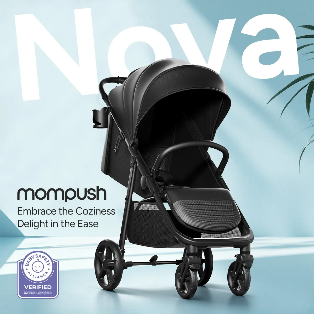 Mompush Nova Infant Baby Stroller for Newborn to Toddler, Oversized Seat up to 50 lbs, All-Terrain 10" Wheels & Suspension, One-Hand Fold; Lie-Flat Mode; UPF 50+ Canopy
