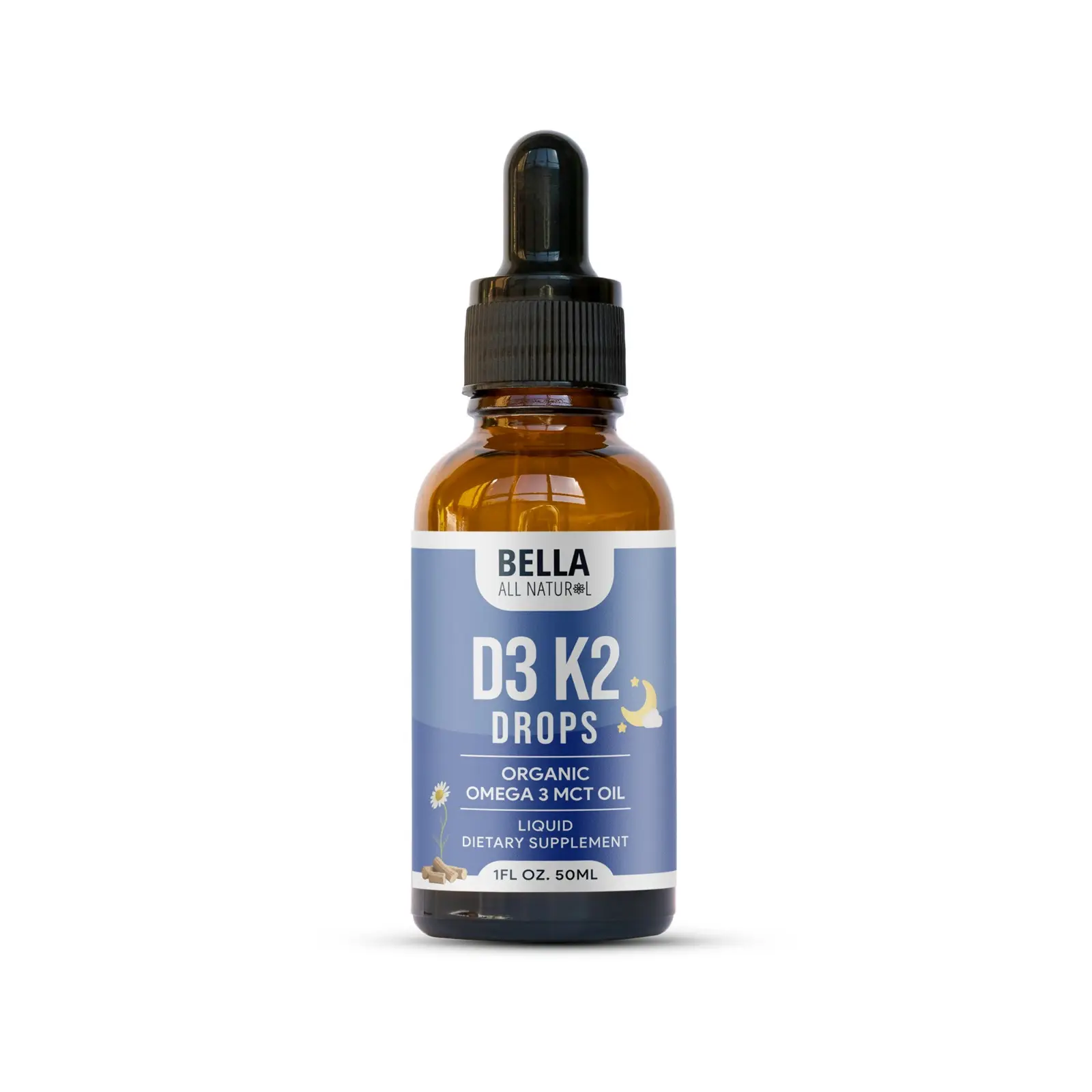 Bella All Natural D3 K2 Night Drops Organic Omega 3 MCT Oil 50ml Supplement for Daily Health Needs