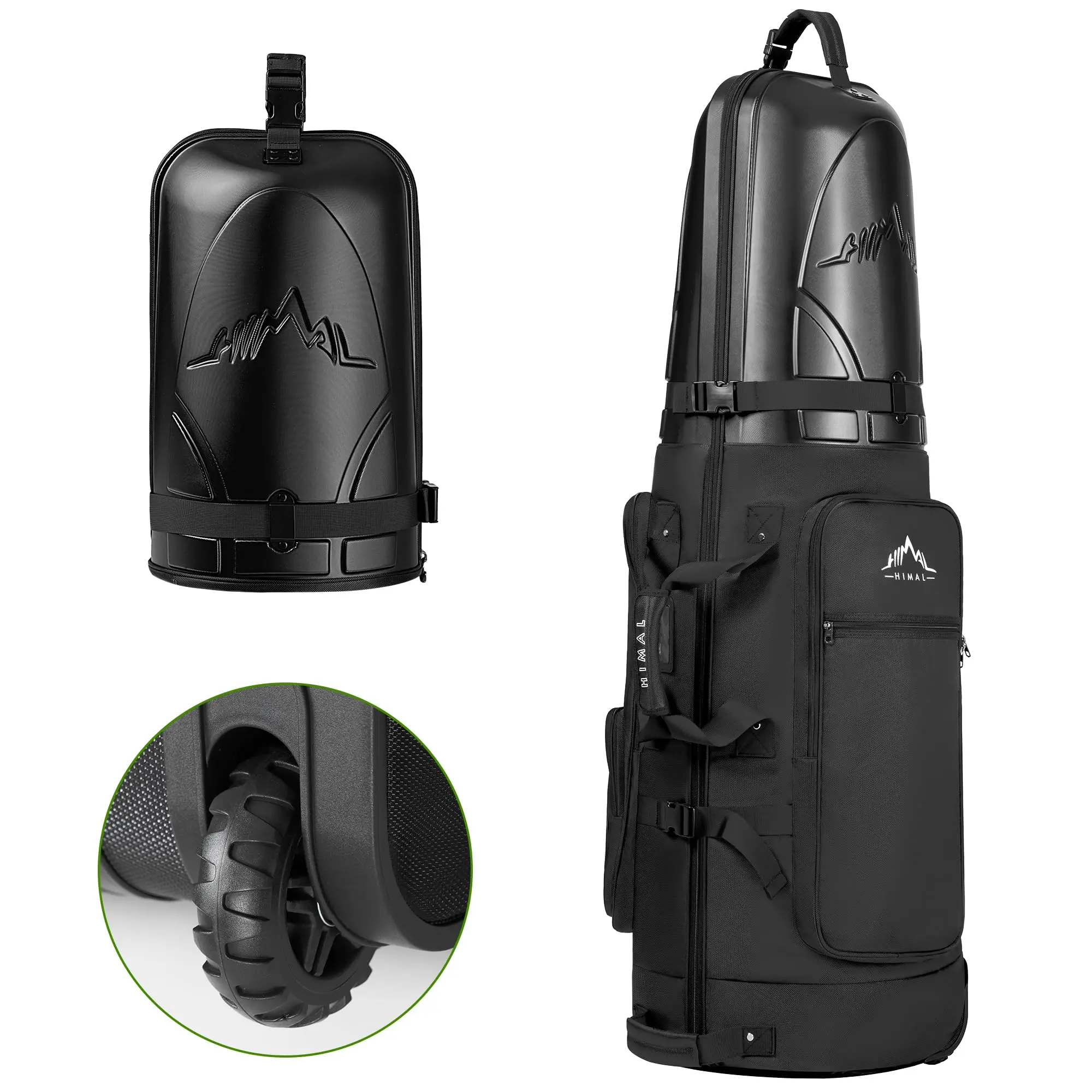 UNIHIMAL Golf Travel Bag with Hard Case Top, 1680D Heavy Duty Oxford Golf Club Travel Bags for Airlines with Wheels Easy to Maneuver Golf Accessories Golf Pack