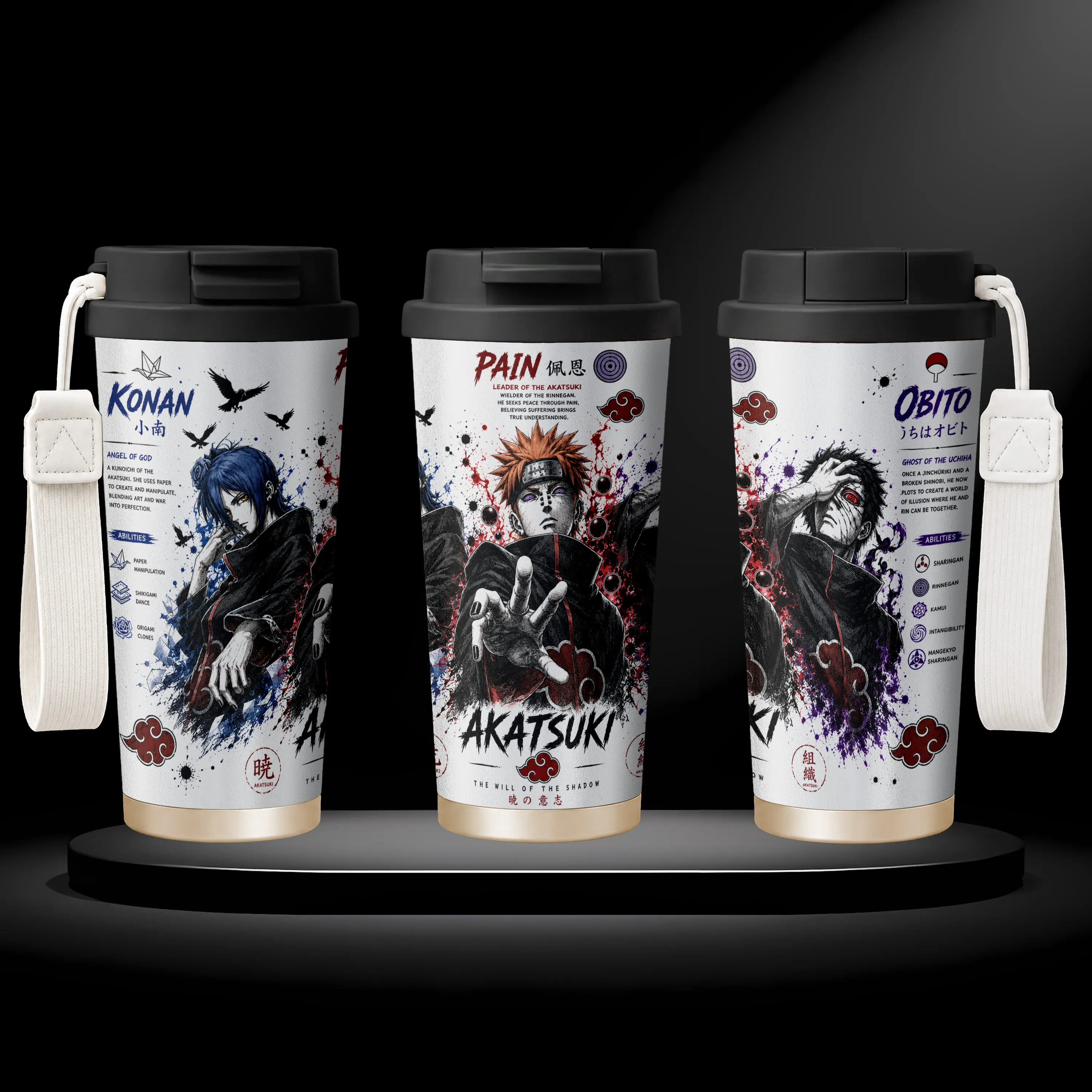 Insulated Tumbler Pain Konan Obito Naruto Shippuden Akatsuki Anime Stainless Steel 17oz 24oz 30oz Travel Mug Double Wall Vacuum Hot Cold Coffee Cup Reusable Drinkware Akatsuki Gift for Fans