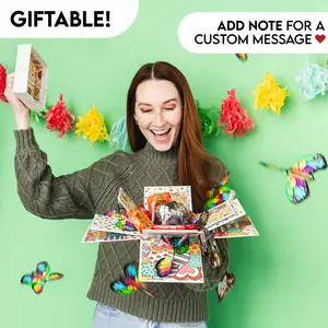Bday Party Explosion Box Gift with Flying Butterfly Surprise - Perfect for birthdays, special occasions, & celebrations of all kinds! - Features a delicious chocolate cake, candy, flying butterflies, & a unique keepsake box!