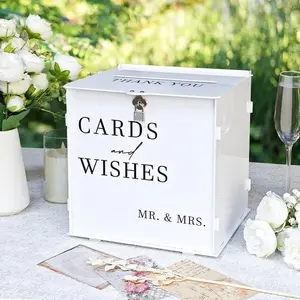 White Acrylic Card Box with Slot & Lock, DIY Large Wedding Card Boxes for Reception, Elegant Money Envelop Card Box for Party Wedding Birthday Baby Shower Graduation Table Decor