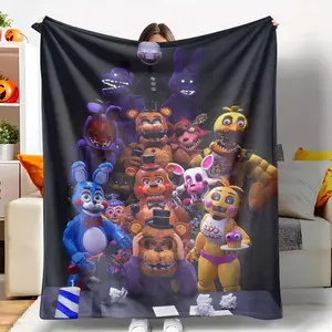 Soft Funny Throw Blanket Five Nights Inspired Flannel Blanket Animatronic Character Print Soft Warm Cozy Lightweight Durable for Bedroom Living Room Gaming Room Holiday Gift