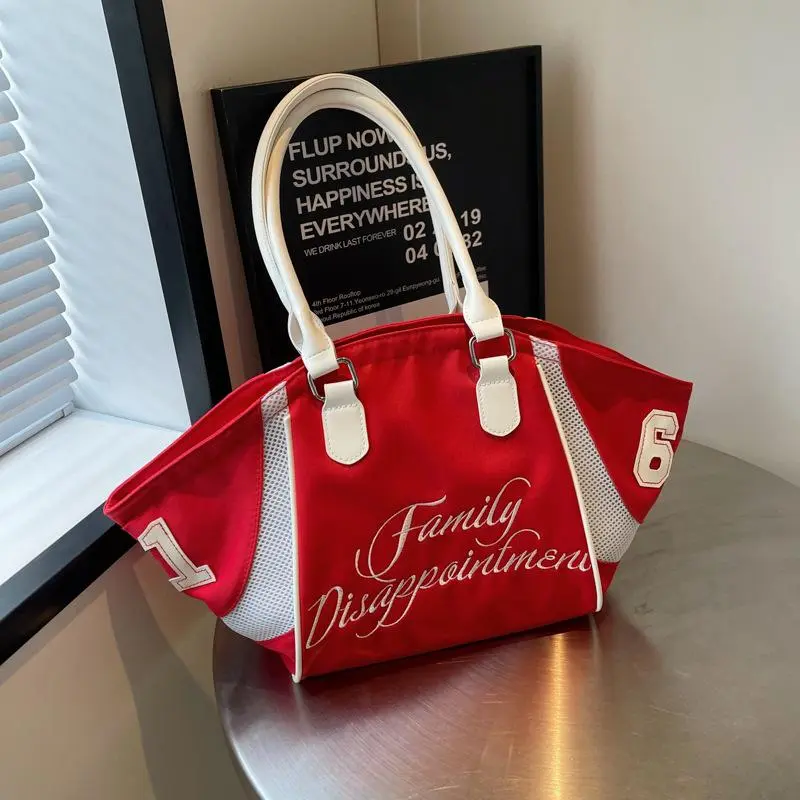 Women Letter Embroidery Bowling Bag, Large Capacity Sports Travel Underarm Crossbody Handbag