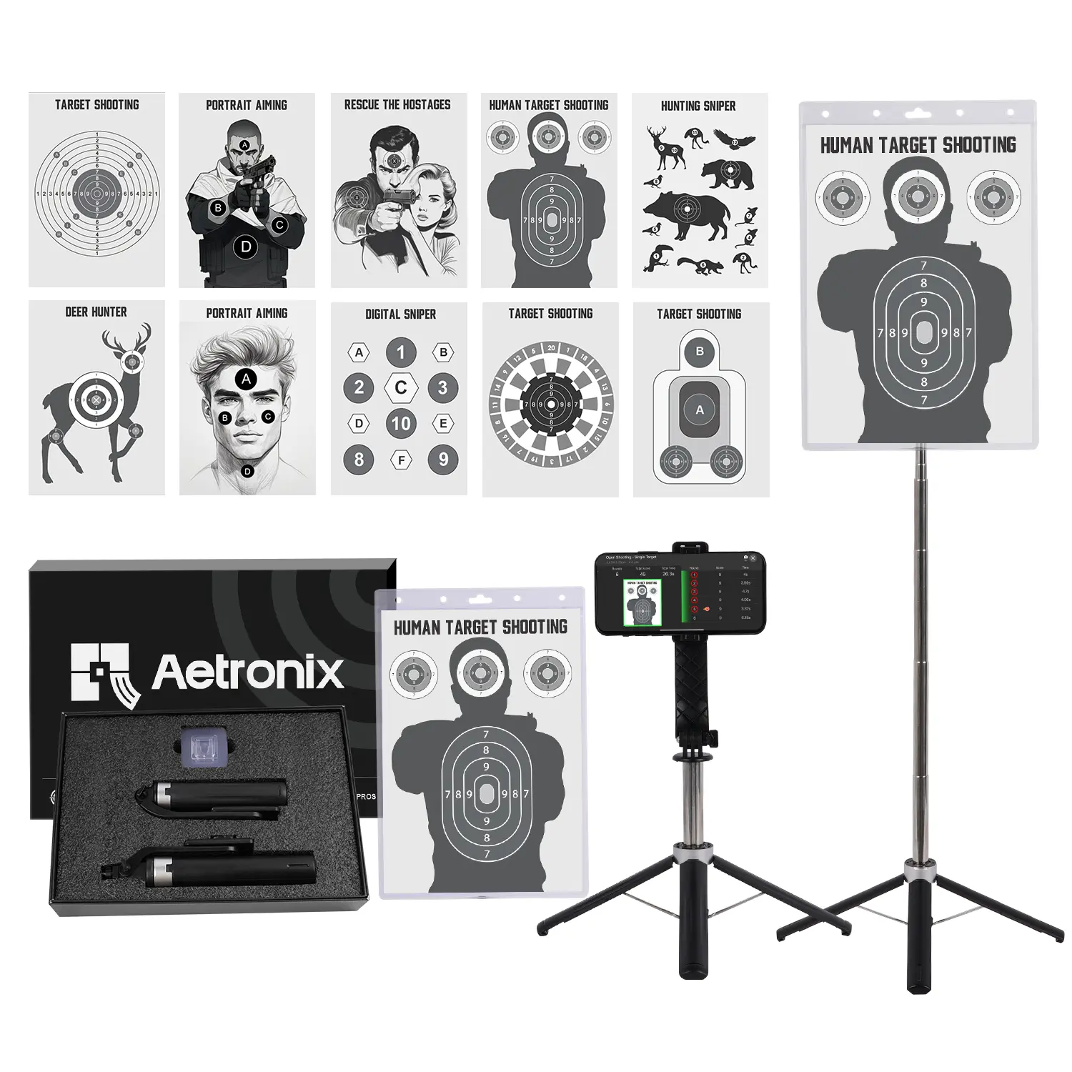 Dry-Fire Laser Training System (includes 10 paper targets) — Suitable for multiple calibres — Features laser calibration — Cost-effective — Safe and reliable — Includes laser trainer, targets, mount and complimentary app