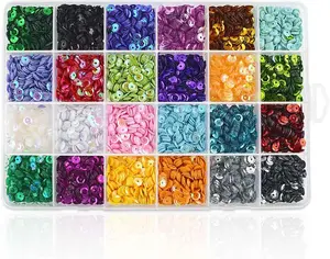21600 Pcs Loose Sequins Bulk 5MM Rainbow round Embroidery Sequins Cup for Craft DIY Mixed Colors Crafts Sequin with Holes for Sewing Iridescent Sequins and Spangles for Nails Arts (24 Colors) TKYPZY