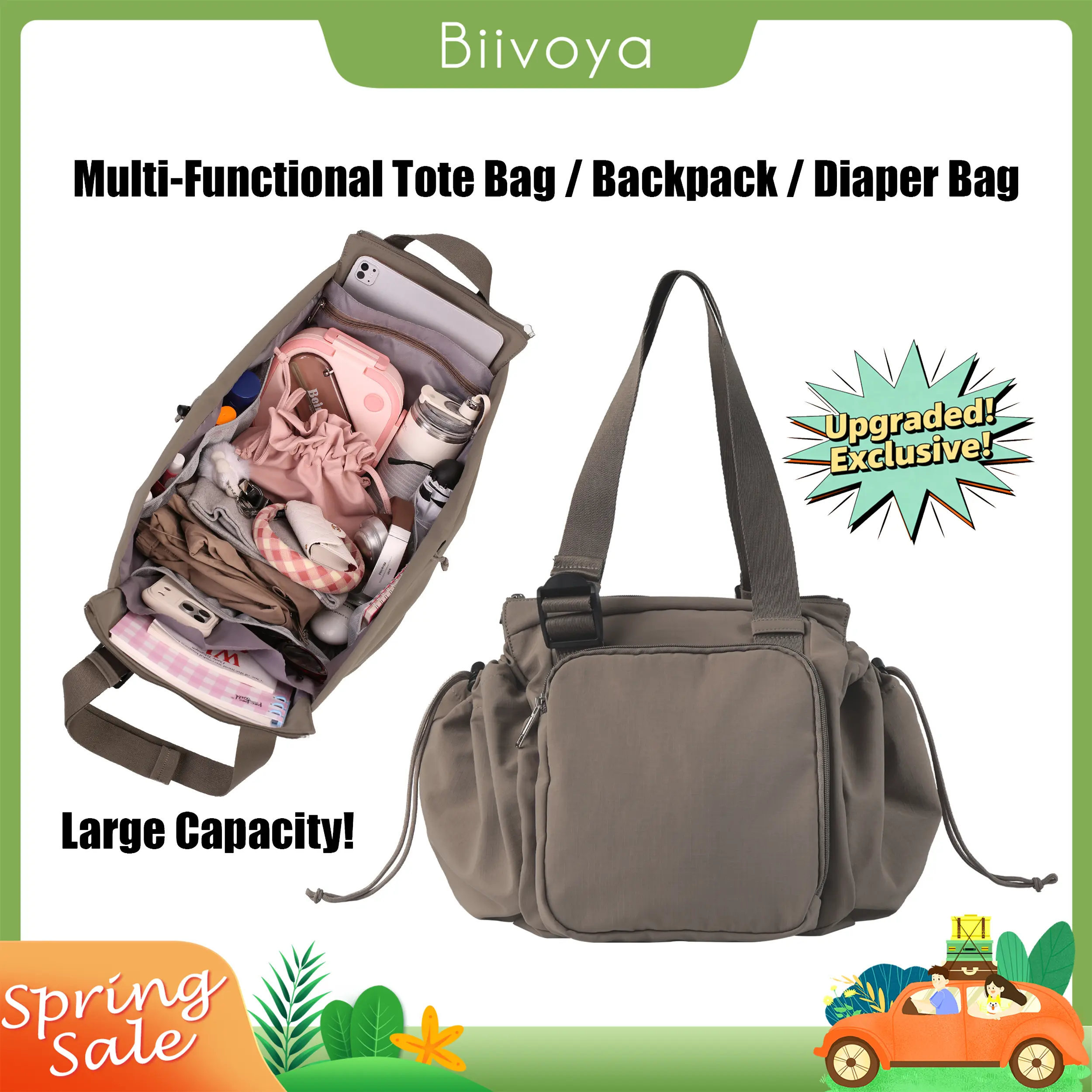 Large Expandable Tote Bag for Women, Nurse Work Tote with Multi Pockets, Water-Resistant Travel Bag, Diaper Bag for Moms, Weekend Carryall, Summervibes