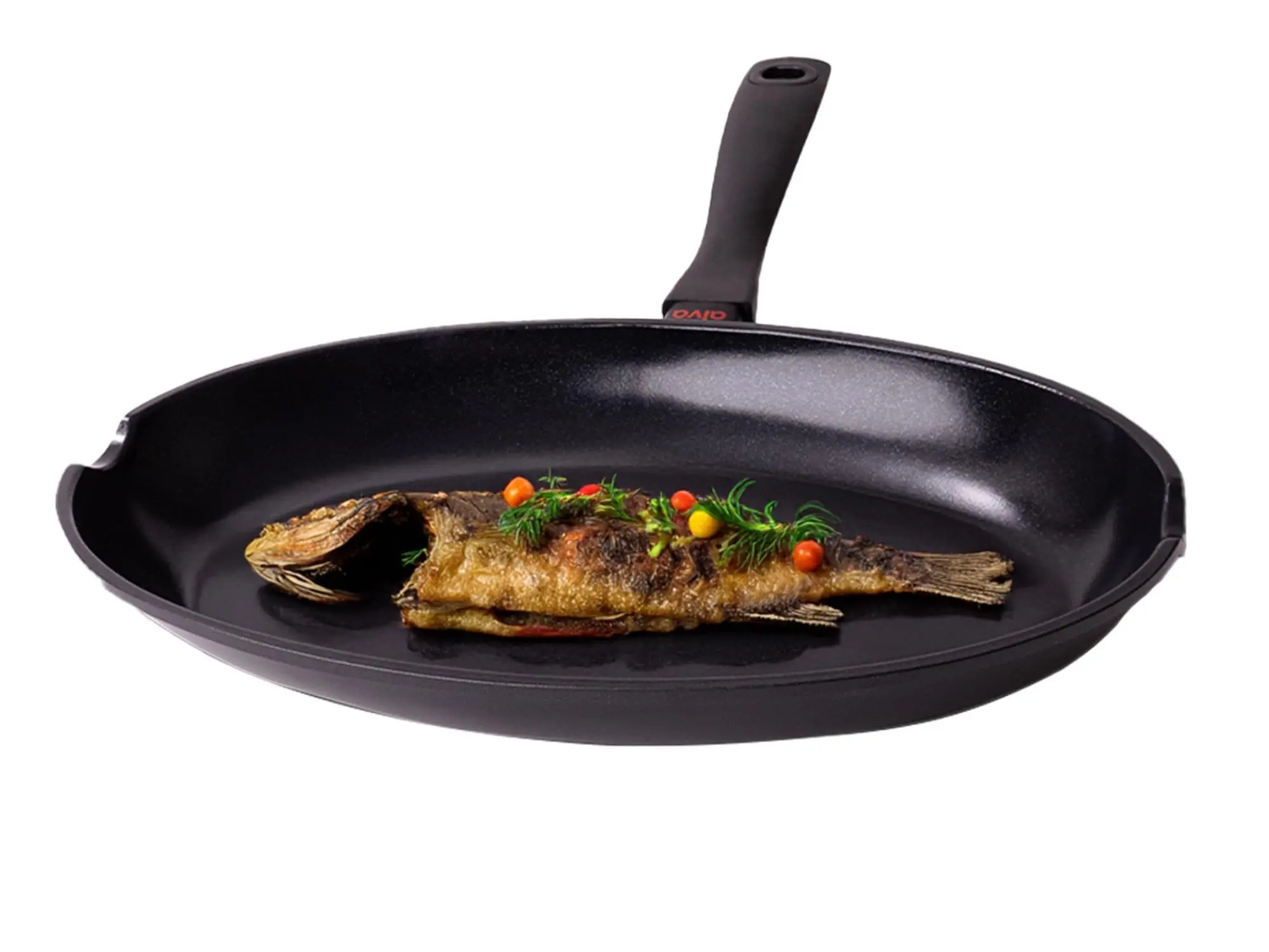 Alva Energy PFAS-Free Ceramic Nonstick Oval Whole Fish Pan - 12-13in Aluminium Cookware, 2.8lbs, Dual Pouring Spouts, Handles, Induction-Safe, 13.4in Width, 13-20in Range Fit, 500-1000ml Capacity for Low-Oil Cooking Fish