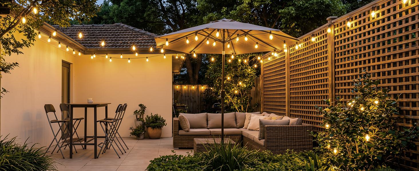 Minetom 100FT Solar String Lights Outdoor Waterproof, 31+2LED S14 Shatterproof Bulb, Patio Lights with Remote Type-C Port Timable, 3 Light Modes Dimmable Solar String Lights for Outside, Yard, Camping