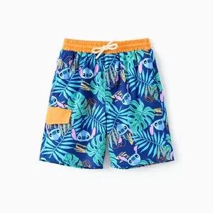 Disney Stitch Boys Swim Trunks - Tropical Hibiscus Print Quick Dry Board Shorts for Kids, Official Lilo & Stitch Character Swimwear for Toddlers & Little Boys, Summer Beach Swim Shorts with Cargo Pocket