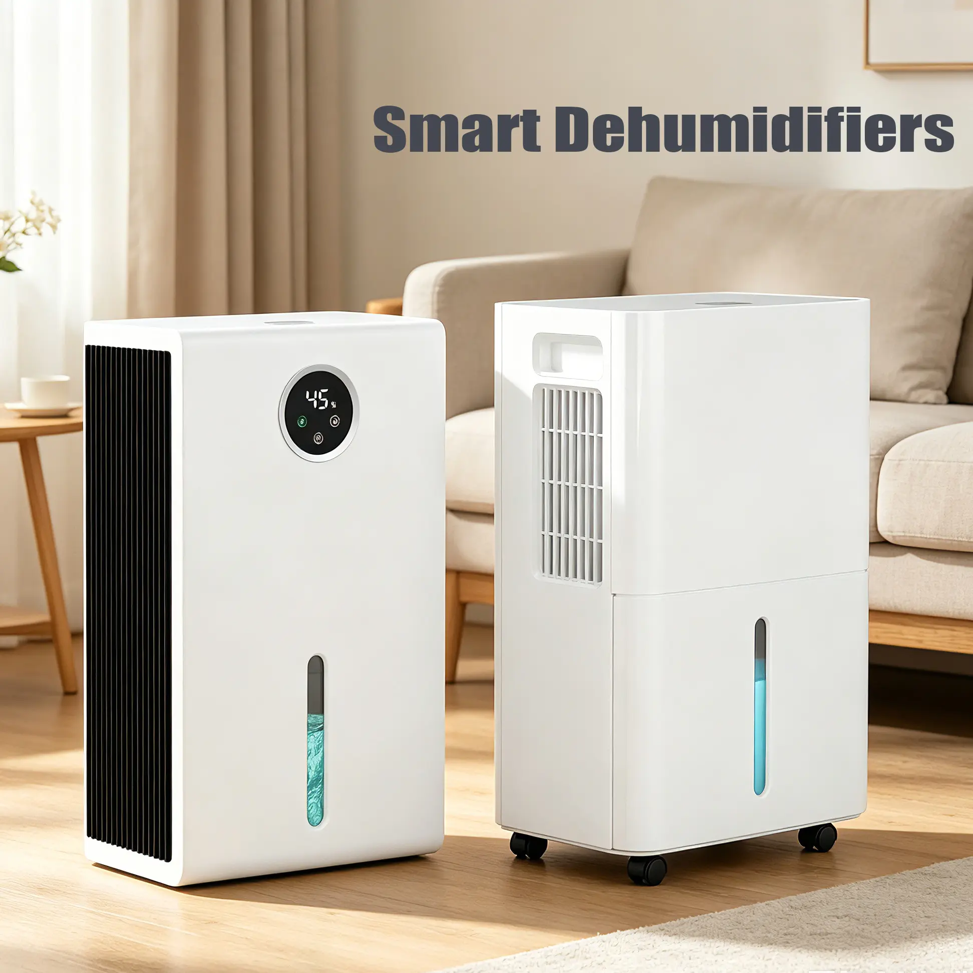 Silent Portable Smart Household Dehumidifier - 7 Color LED Lights, Touch Screen, 30db Near-Silent Energy-Saving, Defrost Safety for Home Bedrooms Basement