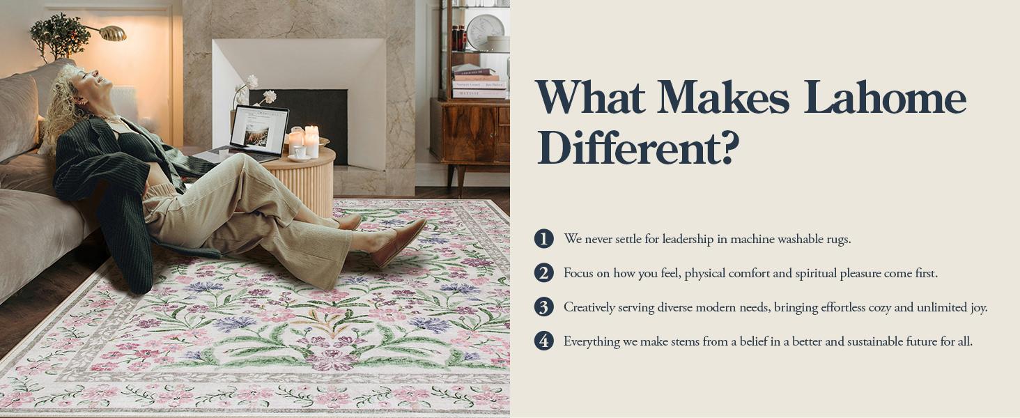 Lahome Boho Floral Area Rug – Washable, Non-Slip, Soft Thin Carpet for Living Room, Bedroom, Nursery and Kids Playroom Lahome Boho Floral Area Rug – Washable, Non-Slip, Soft Thin Carpet for Living Room, Bedroom, Nursery and Kids Playroom