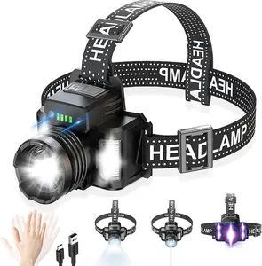 Rechargeable LED Headlamp Super Bright Waterproof Headlight With Motion Sensor Hands Free Light For Adults 5 Lighting Modes  For Running Jogging Camping Hiking Fishing Hunting Outdoor Emergency Work Gear Equipment