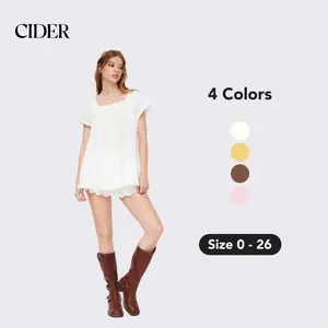Cider 100% Cotton Square Neck Blouse – Flattering Knotted Crop Top with Ruffle Sleeves， Soft & Breathable for Daily Commute