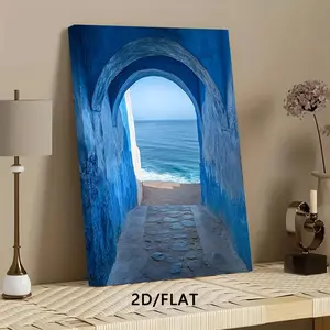 2D Flat, 1pc Blue Arch Ocean View Canvas Wall Art - HD Printed Coastal Landscape with Wrapped Frame, Ready to Hang Indoor Decor for Living Room, Bedroom, Office - Calming Nature Scene Home Gift, Beachy Room Decor, Serene Artwork, Durable Artwork	