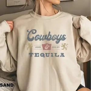 Honk Nation - Cowboys and Tequila Sweatshirt - Country Style Crewneck Sweatshirt for Women Graphic Sweat Shirt Rodeo Vintage Western Apparel Gift for Her