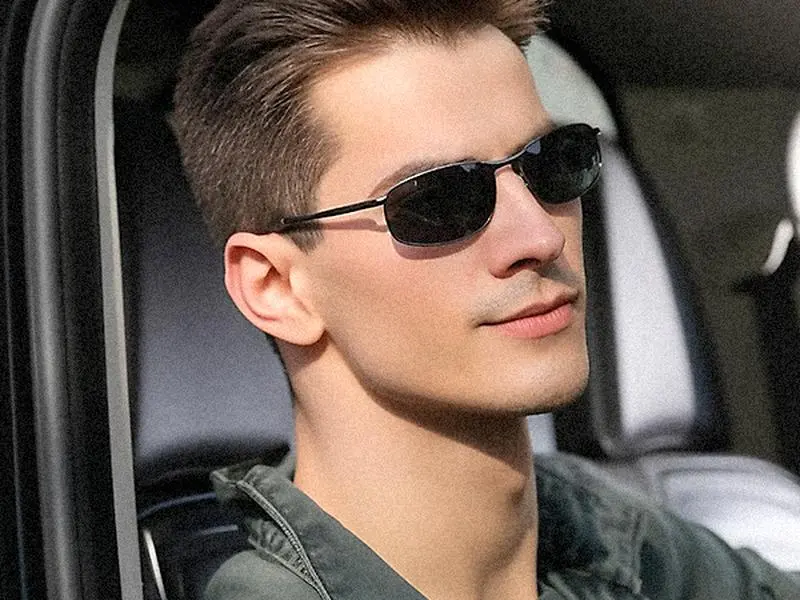 SUNGAIT Y2K Trendy Retro Sunglasses for Men Polarized Durable Metal Frame vintage Small Rectangle Shades UV400 Protection Anti-Slip Temple Outdoor Glass SGT395