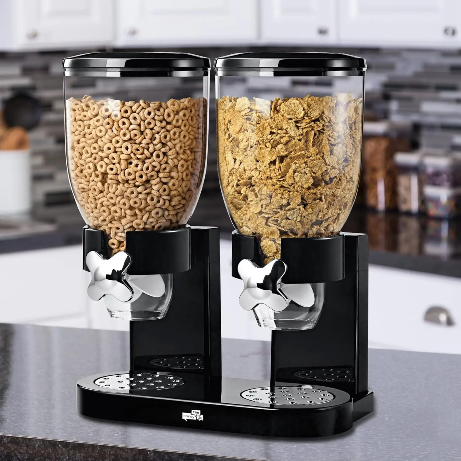Durable Sealed Tight Black Metal Acrylic Dustproof Kitchen Dispenser Food Storage Container with Lid - 1/2/3-Piece 1L Multiple Sets Portioned Canisters for Countertop Cereal, Coffee Preservation