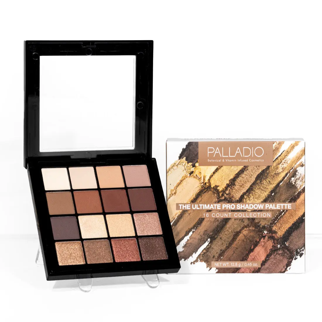 Palladio Ultimate 16-Count Pro Eyeshadow Palette - Botanical Infused Green Tea & Vitamin E Cosmetic, Highly Pigmented, Titanium-Enhanced, Blendable Makeup for Stunning Eye Looks, Highly Pigmented Shades