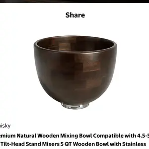 Premium Walnut Wood Mixing Bowl Compatible with KitchenAid 4.5 & 5 QT Tilt-Head Models – Natural True Walnut Wooden Bowl with Stainless Steel Locking Base | 5QT Tableware