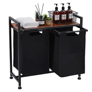 Laundry Hamper with Shelf, Laundry Basket Organizer Laundry Sorter with 2 Pull-Out and Removable Bags,Dirty Clothes Hamper for Laundry Room,2x11.5gal