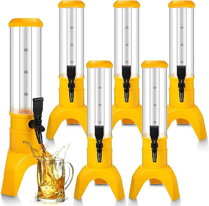 3L Transparent Detachable PC&ABS Polycarbonate (PC) Drink Tower Dispenser with Ice Tube, Tabletop Beverage Dispenser for Bar, Party Events, 6 Towers For Table