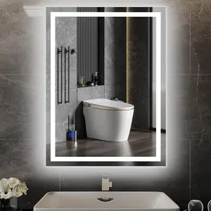GLITGATE Bathroom Mirrors For Over Sink, Bathroom Vanity Mirror with LED Lights, Dimmable LED Bathroom Mirror with Edge Grinding, Double Touch Control, 3-Color Options, Anti-Fog, Memory, Wall Mounted (Horizontal/Vertical)