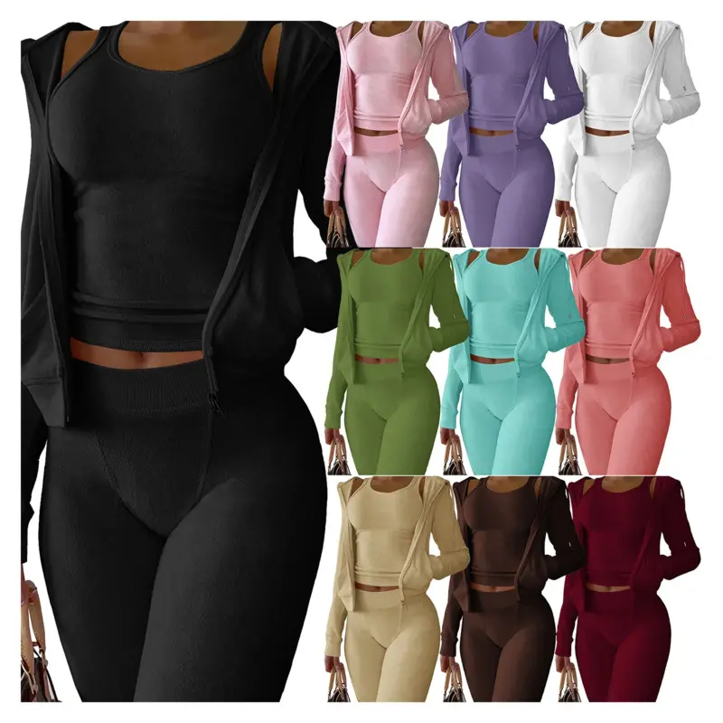 Women Thick Fleece 3 Piece  Sweatpants & Vest & Hoodies Jackets  Fall Winter Jogger Luxury Outfit Sweatsuit Tracksuits Set Athletic Style Activewear High Waist Sports
