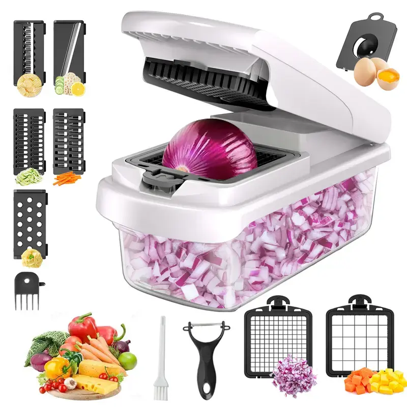 15-in-1 All Purpose Food Chopper, Onion Veggie Slicer-Cutter-Grater, Household Kitchen Essential Tool with Box for Storage