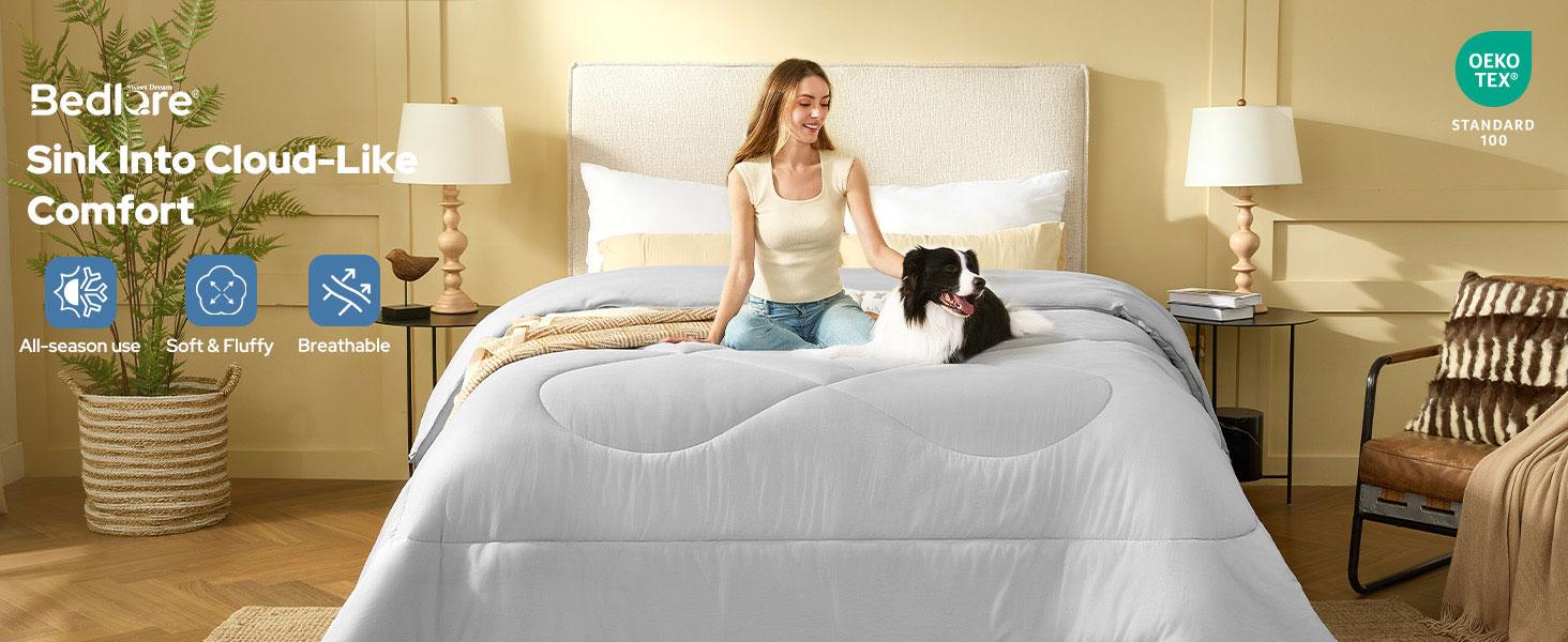 SpringGlowUp【BEDLORE】Luxurious Hotel Collection All-Season Down Alternative Comforter Duvet Insert – Ultra-Soft Chinese Knot Pattern Quilted Design, Machine Washable with Corner Tabs for Home, Guest Room, or Dorm