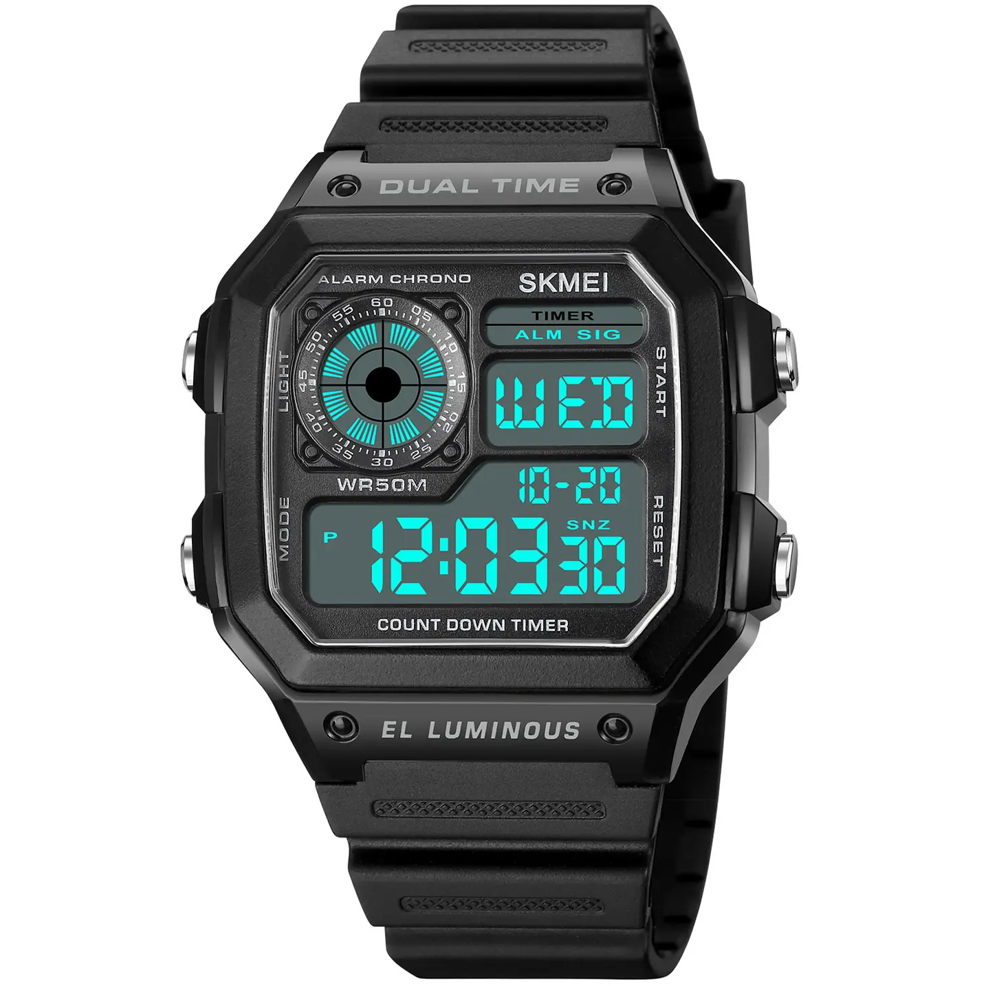 2024 Men's Outdoor Digital Sports Watch - Water-Resistant, Multi-Function, Alarm, Stopwatch, Countdown, Backlight, Shockproof Black Rubber Watch