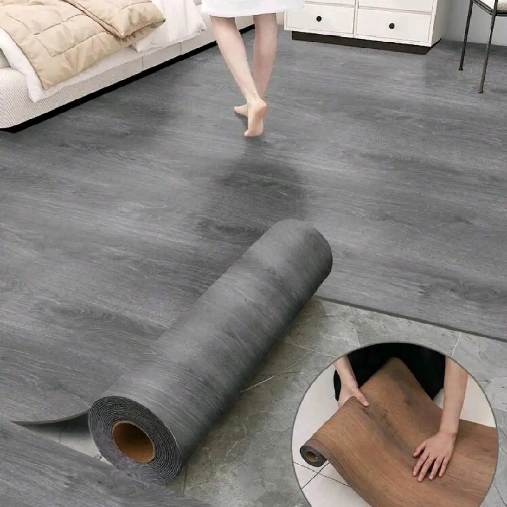 Peel & Stick Vinyl Flooring Roll 300CM/118" – Self Adhesive Wood Grain Plank look, Waterproof DIY Floor Covering (Gray, Brown, Light Grey)
