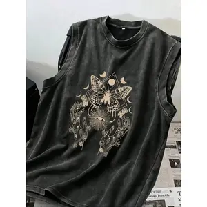 Vintage Distressed Cotton Vest, Trendy Round Neck Sleeveless Summer Fashion Top