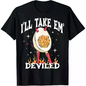 I'll Take 'Em Deviled Autumn Thanksgiving Funny Deviled Eggs T-Shirt Menswear Tops