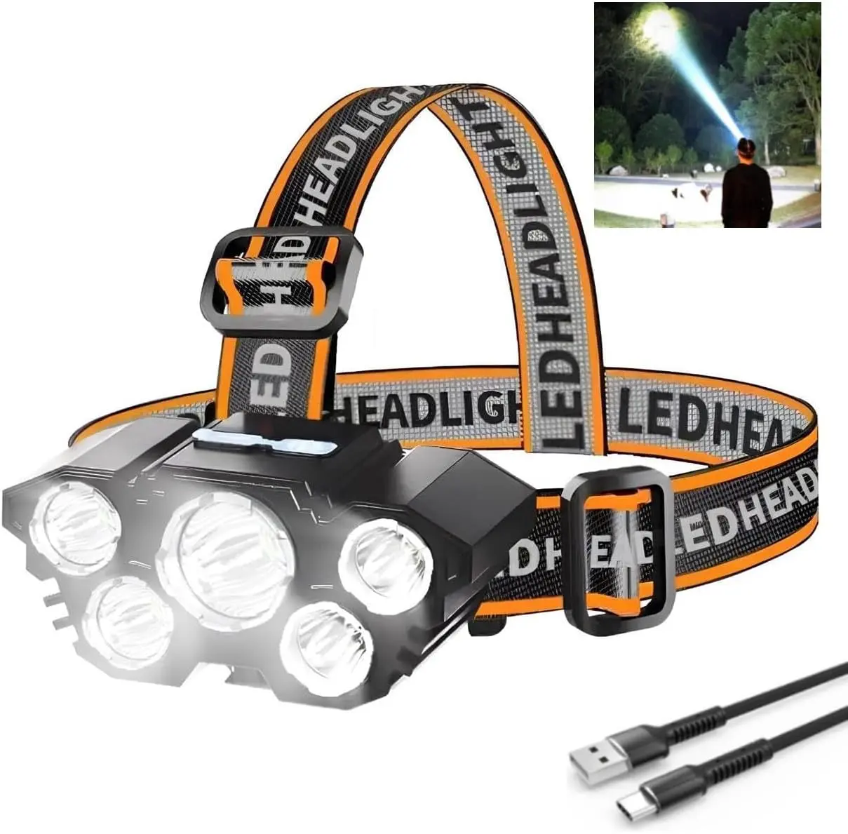 2PCS Rechargable Headlamp, Led Smart Head Motion Lamp with 4 Modes, Waterproof Head Lights For Forehead, Hard Hat Light, Adjustable Head Flashlight For Adults, Bright Coast Headlamp for Outdoor Camping, Hiking, Running
