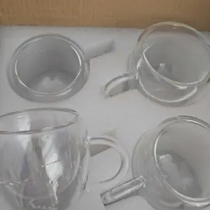 4Pack - 2.7oz Double-Walled Glass Coffee Cups with Handles, Clear Espresso Cups, Essential for Beverages, High-Borosilicate Glass, Tea Cups, Cappuccino Cups, Latte Cups, Crystal Glasses, Coffee Cups, Handheld Cups, Compatible with Espresso Machines