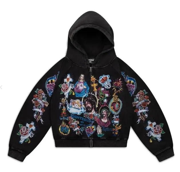 (100% Authentic) We Are Righteous "Risen King" Cropped Zip (Black)