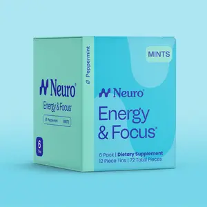 Neuro Energy Caffeine Mints - Sugar-Free Nootropic Mints for Energy & Focus with L-theanine, Caffeine, Vitamin B12 & Vitamin B6 - Peppermint Flavor