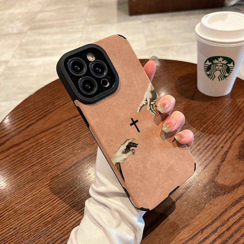The Jesus Hand and Cross phone case is made of TPU and leather with a delicate touch that is skin friendly like velvet suitable for Apple 17 16 15 14 13 12 11 Pro Max Plus X XS Max