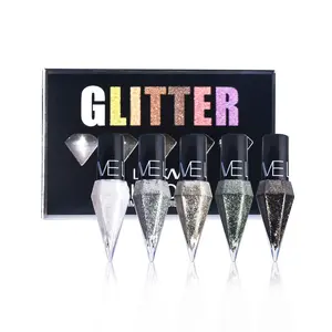 Glitter 5 Pieces Pearlescent Glitter Eyeliner Liquid Set Eyeshadow Cream Shimmering Eye Highlighter Makeup Long Lasting Glam Waterproof Ultra Fine Cosmetic for Various Looks