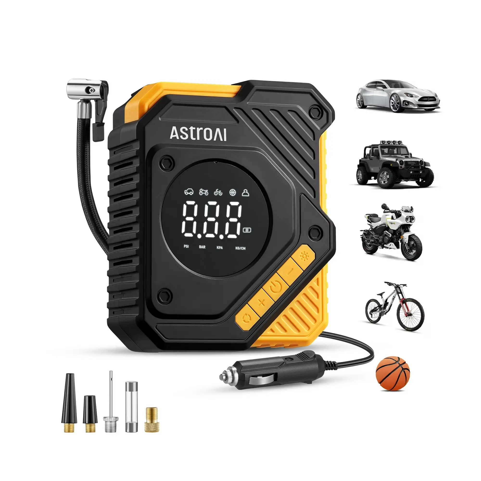 AstroAI 12V DC Vehicle Tire Inflator Air Compressor, 150 PSI Digital Automotive Maintenance Tool with 4-inch LCD Display, Tire Pressure Monitor, Smart Preset, Auto Stop, 12V Socket, 3m Power Cord, 48cm Hose for Car, Motorcycle #fathersdaygift