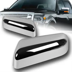 Pair of Chrome ABS Plastic Top Half Side Mirror Cover Cap Overlays Compatible With 2009 - 2014 Ford F-150 ( Top Half Mirror Cover Towing Cap Only )