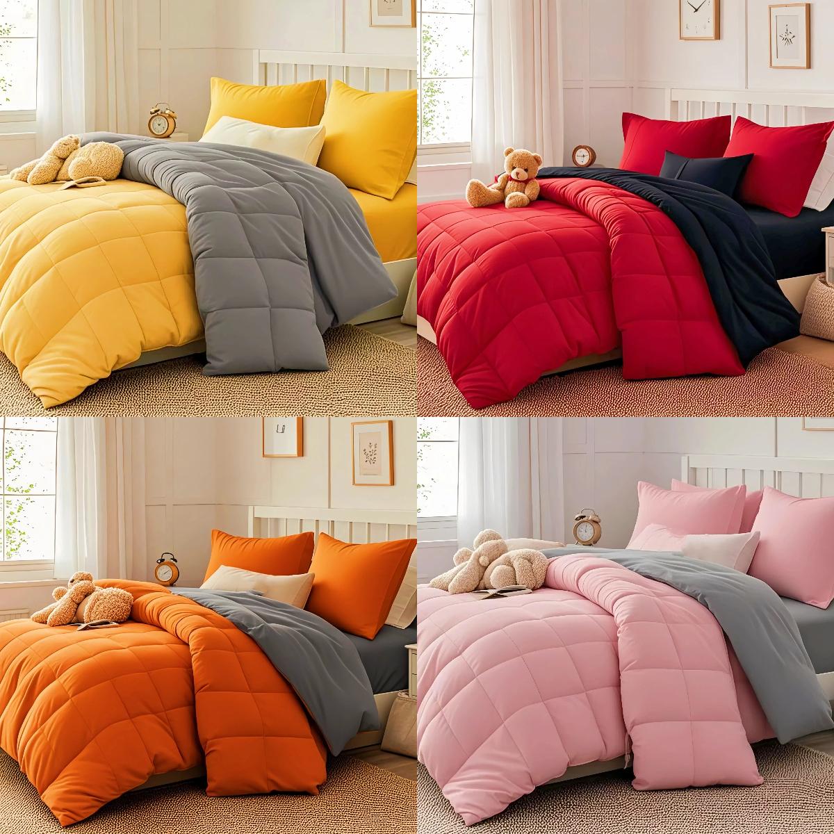 Cosybay 7pcs Luxurious Comforter, Soft Microfiber, Lightweight, Breathable, Easy Care,Bed In A Bag Convenience for All Seasons,Red Christmas Comforter, Flat Sheet, Fitted Sheet, Pillowcases, King Size Bed Comforter, Home Essentials Queen Size Comforter