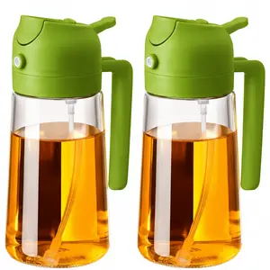 Pack of 2, 2-in-1 Spray & Pour Glass Oil Bottle Dispenser (470ml) For Cooking and  Bbq