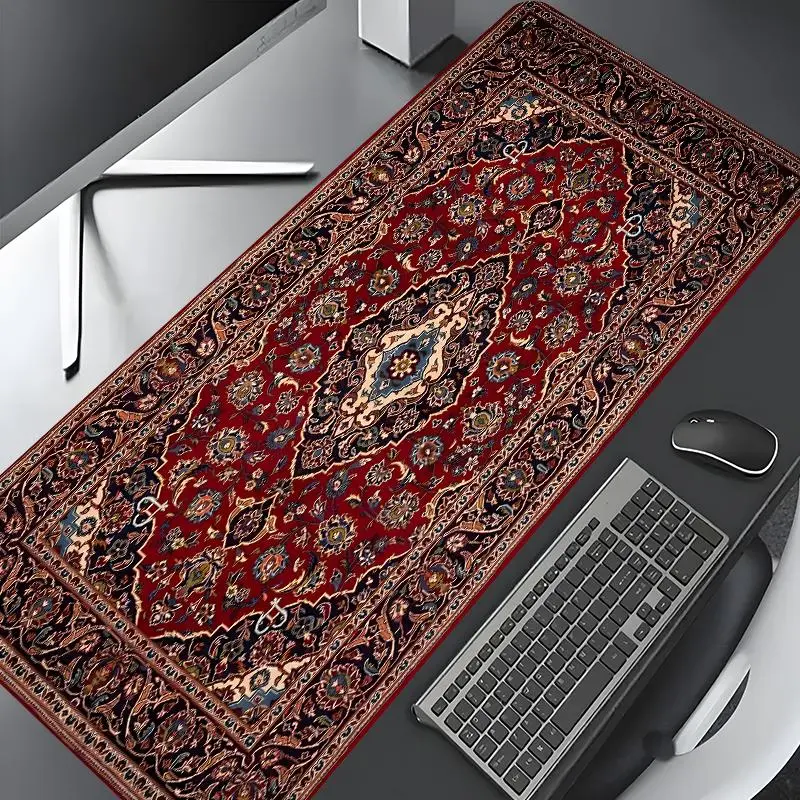 Vintage Floral Persian Rug Design Large Gaming Mouse Pad, Stylish Desk Mat Desk Protector with Non-Slip Rubber, Multi-Size for Laptop & Desktop Use, Office Desk Accessory, Office Corporate Work Desk Accessories