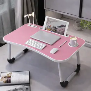 Large Foldable Lap Desk with USB Fan & LED Light – Portable Bed Table for Adults, Work from Home, Sofa, Outdoor Use – Ergonomic Design with Tablet Slot – Ideal Study & Laptop Desk Modern