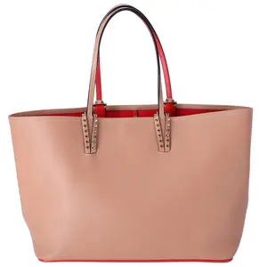 Pre-owned christian louboutin Leather Tote Bags Cabata Large Tote Tan Solid Classic Tan Red Rubber