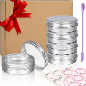 Aluminum Tin Cans, 24PCS 2 Oz Metal Round Containers Screw Lid Empty Small Travel Tins for Candles, Salve, Cosmetics