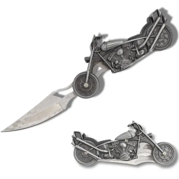 Master's Collection 4.75-in Manual-Retractable Folding Motorcycle Knife - Etched Stainless Steel Blade, Cast Metal Handle, Built-in LED Light - Men's Stuff, Birthday Gifts for Him, Guys Cool Gifts, Camping EDC Gear Gadget for Bikers