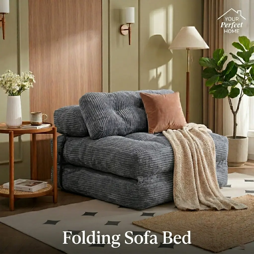 Single Gray Cushion Sofa Bed - Foldable Floor Couch, Lazy Floor Sofa, Convertible Sleeper Chair with Pillow, Mattress & Back Support, Portable Fold-Out Couch Chair for Living Room Bedroom Loveseat Sleeper Sofa